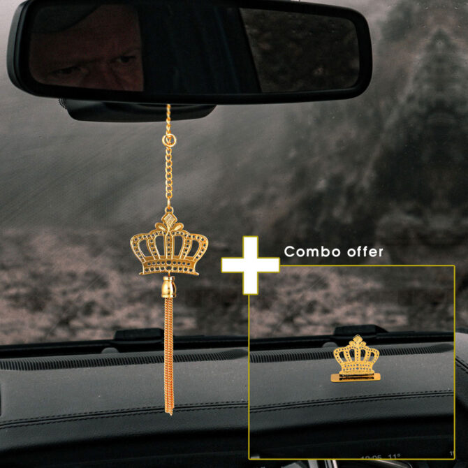 Car Dashboard and Car Hanging Indian Crown in Brass With Gold Plated Combo