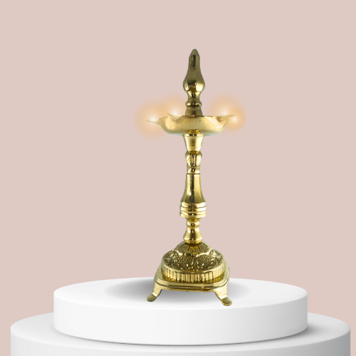 Kashi Kailash Brass Pooja Diya, Lotus Flower Vase - Hand Painted, for Diwali, Holi, Christmas, Weddings, Home Decor