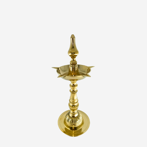 Rudraksh Brass Pooja Diya, Lotus Flower Vase - Hand Painted, for Diwali, Holi, Christmas, Weddings, Home Decor, Brass Finish, Traditional Indian Oil Lamp