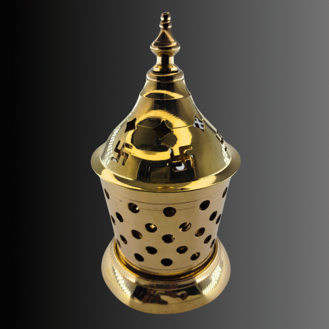 Brass Round Pooja Diya Handle, Satyagraha Hindu Religious Altar - Image 4