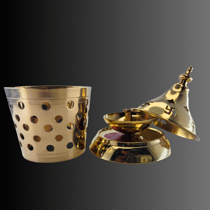 Brass Round Pooja Diya Handle, Satyagraha Hindu Religious Altar - Image 5