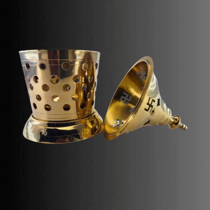 Brass Round Pooja Diya Handle, Satyagraha Hindu Religious Altar - Image 6