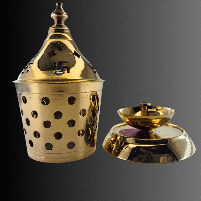 Brass Round Pooja Diya Handle, Satyagraha Hindu Religious Altar - Image 7