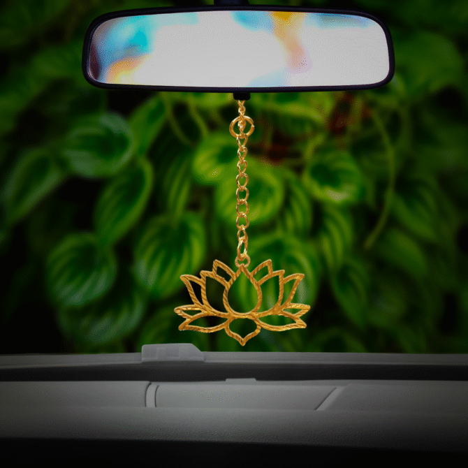 Lotus Flower Shaped Car Hanging Charm in Brass with Gold Plated