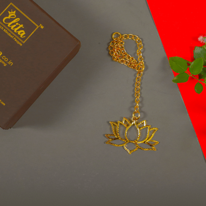 Lotus Flower Shaped Car Hanging Charm in Brass with Gold Plated - Image 2