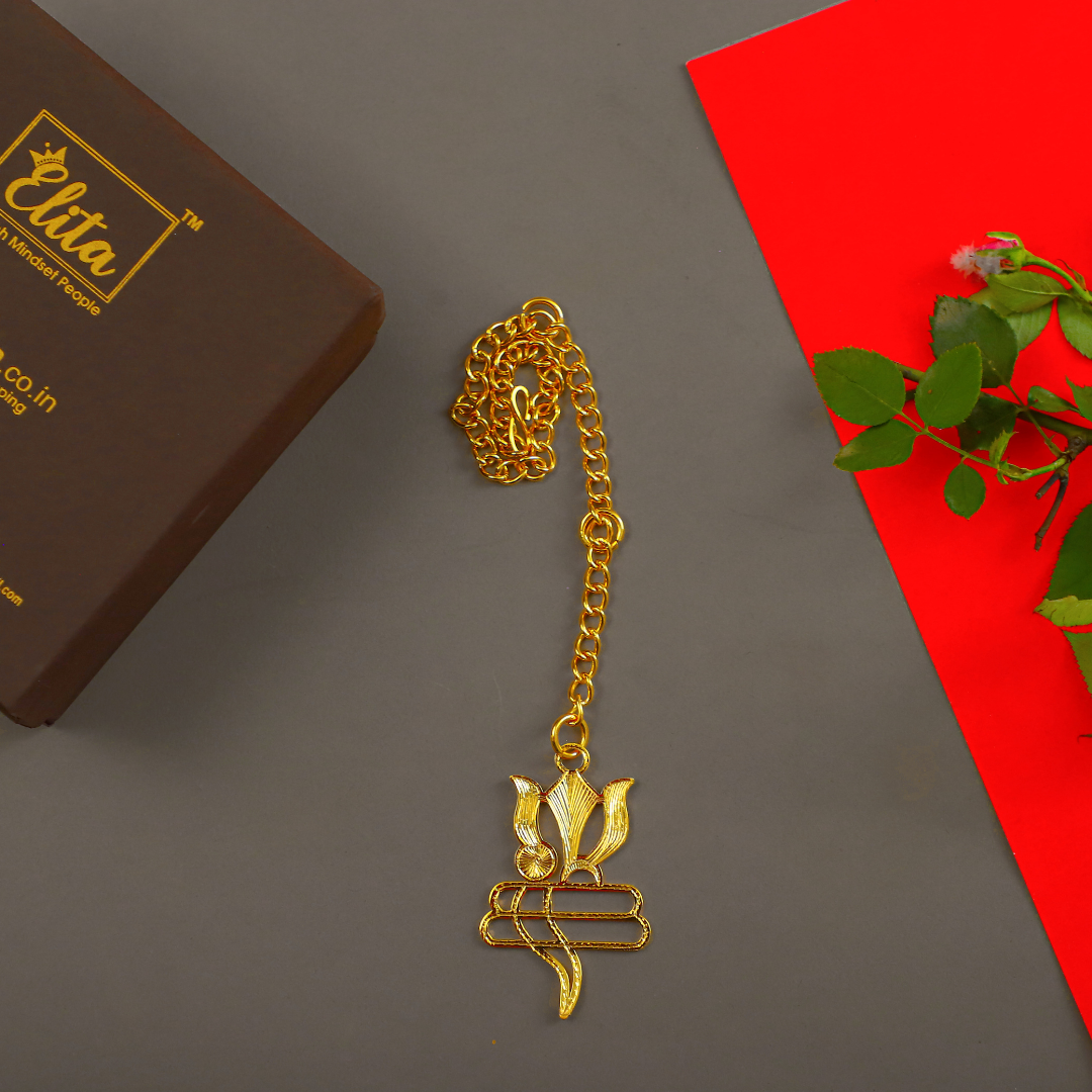 Car Hanging Shiva Icon, Ganesha Lotus Flowers Luxury Design in Brass with Gold Plated - Image 5