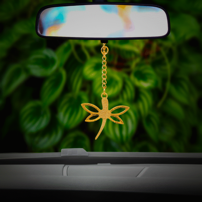 Dragonfly Butterflies Car Hanging in Brass with Gold Plated, Handcrafted Design