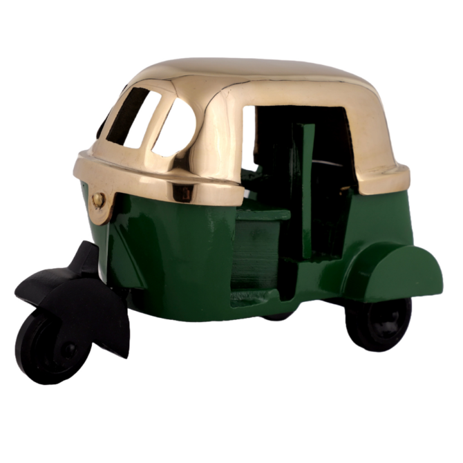 Elita Decorative Auto Rickshaw Model, Green and Gold, Metal Miniature Tuk-Tuk Showpiece SK T-G