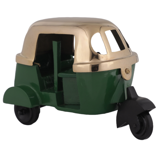 Elita Decorative Auto Rickshaw Model, Green and Gold, Metal Miniature Tuk-Tuk Showpiece SK T-G