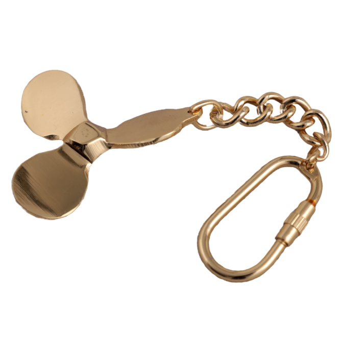 Brass Propeller Keychain with Carabiner Clip, Gold-Toned Metal Chain