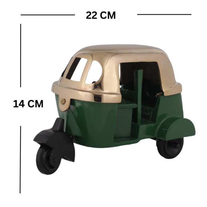 Elita Decorative Auto Rickshaw Model, Green and Gold, Metal Miniature Tuk-Tuk Showpiece SK T-G