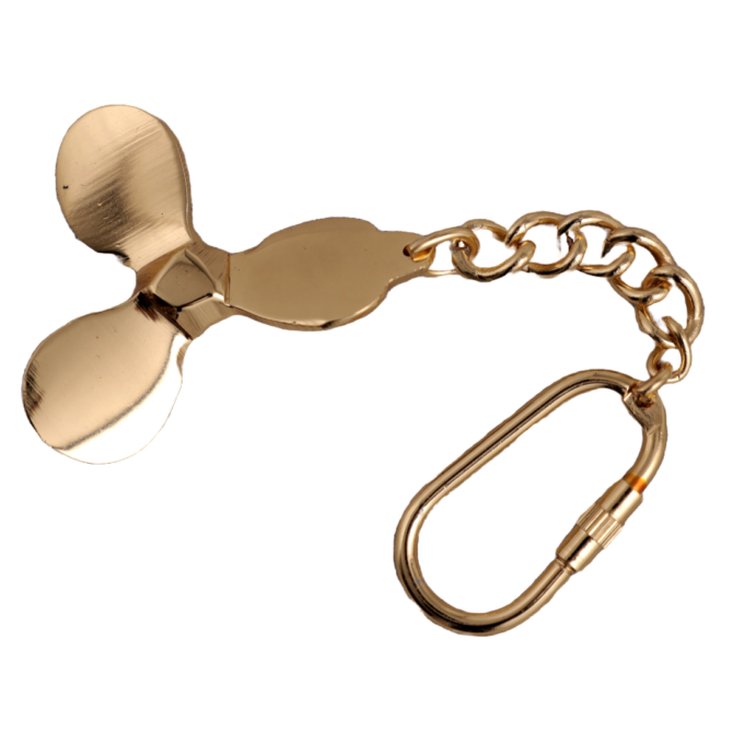 Brass Propeller Keychain with Carabiner Clip, Gold-Toned Metal Chain