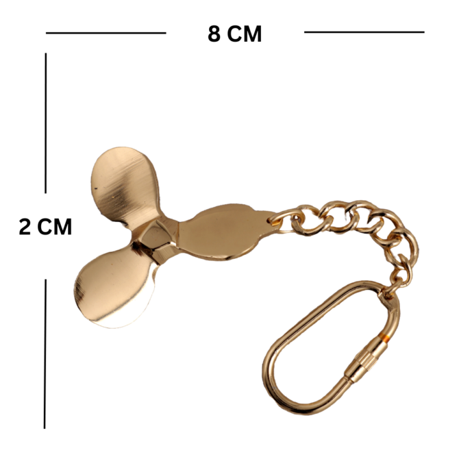 Brass Propeller Keychain with Carabiner Clip, Gold-Toned Metal Chain