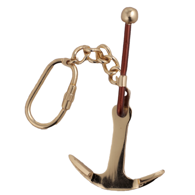 Decorative Anchor Keychain, Gold-Toned Metal with Chain Link Design