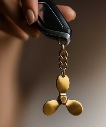 Brass Propeller Keychain with Carabiner Clip, Gold-Toned Metal Chain