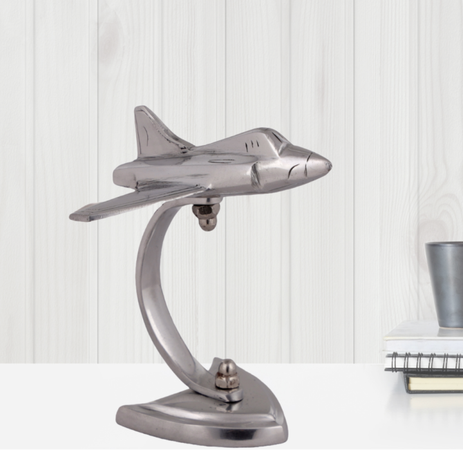 Decorative Airplane Model Display Stand, Silver Metal Desktop Aircraft Sculpture, Modern Office Desk Decor SK-RC2