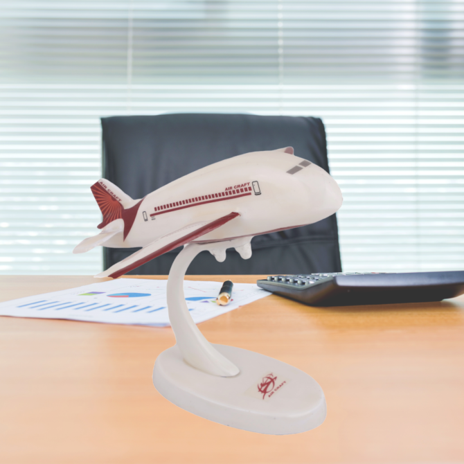 Air Craft Model Airplane Display Stand, Decorative White Desk Ornament with Red Stripes, Aviation Collectible SK-P1