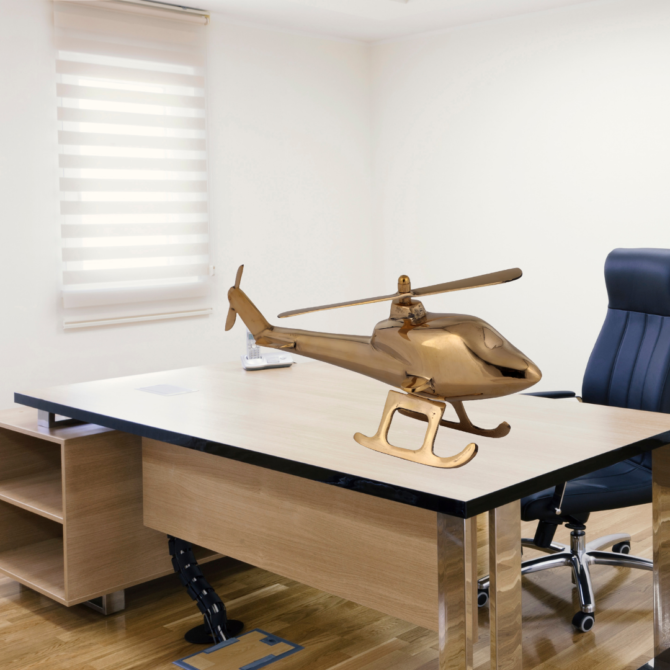 Elita Decorative Metal Helicopter Model in Brass, Desktop Aviation Decor SK H-12