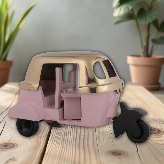 Elita Decorative Auto Rickshaw Model, Pink and Cream, Vintage Style Three Wheeler Miniature SK T-P