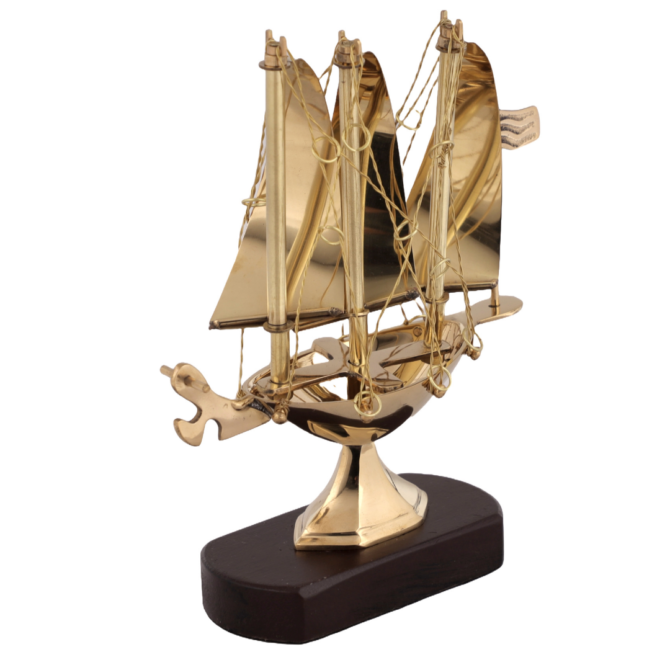 Decorative Brass Sailing Ship Model with Wooden Base, Maritime Nautical Desk Decor, SK 6-SP