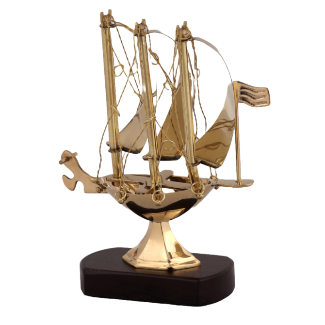 Decorative Brass Sailing Ship Model with Wooden Base, Maritime Nautical Desk Decor, SK 6-SP