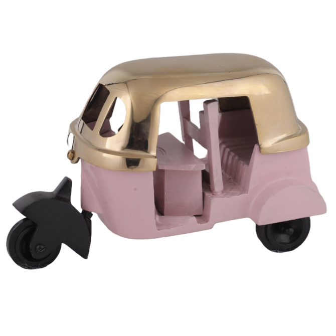 Elita Decorative Auto Rickshaw Model, Pink and Cream, Vintage Style Three Wheeler Miniature SK T-P