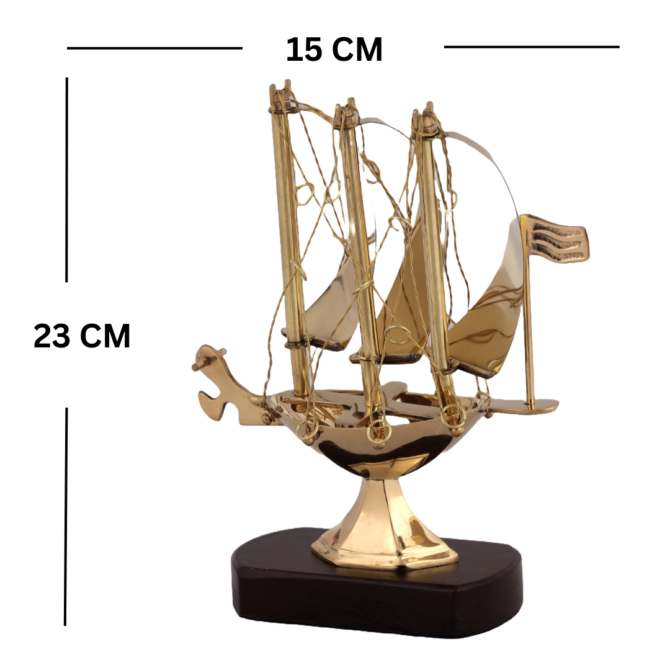 Decorative Brass Sailing Ship Model with Wooden Base, Maritime Nautical Desk Decor, SK 6-SP