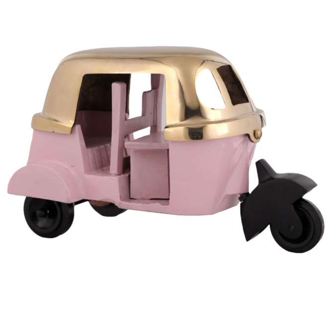 Elita Decorative Auto Rickshaw Model, Pink and Cream, Vintage Style Three Wheeler Miniature SK T-P