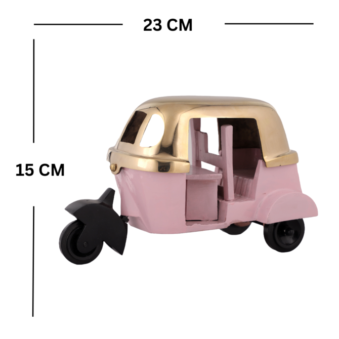 Elita Decorative Auto Rickshaw Model, Pink and Cream, Vintage Style Three Wheeler Miniature SK T-P