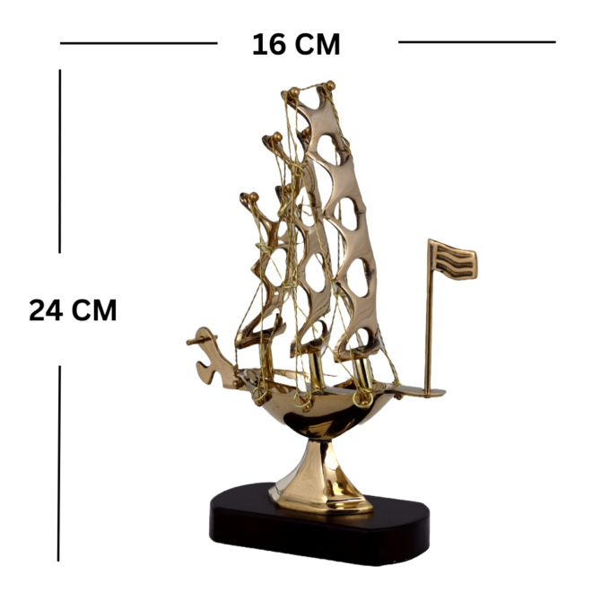 Decorative Brass Sailing Ship Trophy with Flag, Nautical Desktop Sculpture on Wooden Base SK 6-CP