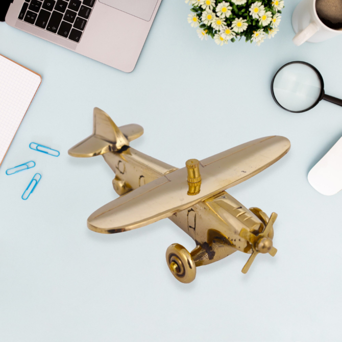 Style Decorative Metal Airplane Model, Antique Bronze Finish, Desktop Collectible SK F-20