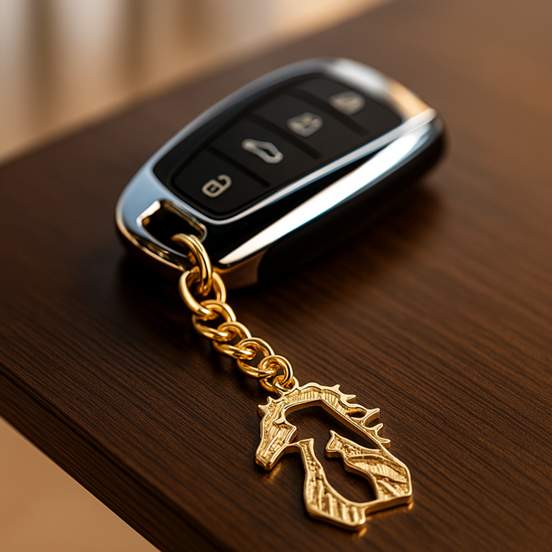 Elita Decorative Gold Horse Keychain with Carabiner Clip, Brass Chain With Gold Plated Finish - Image 3