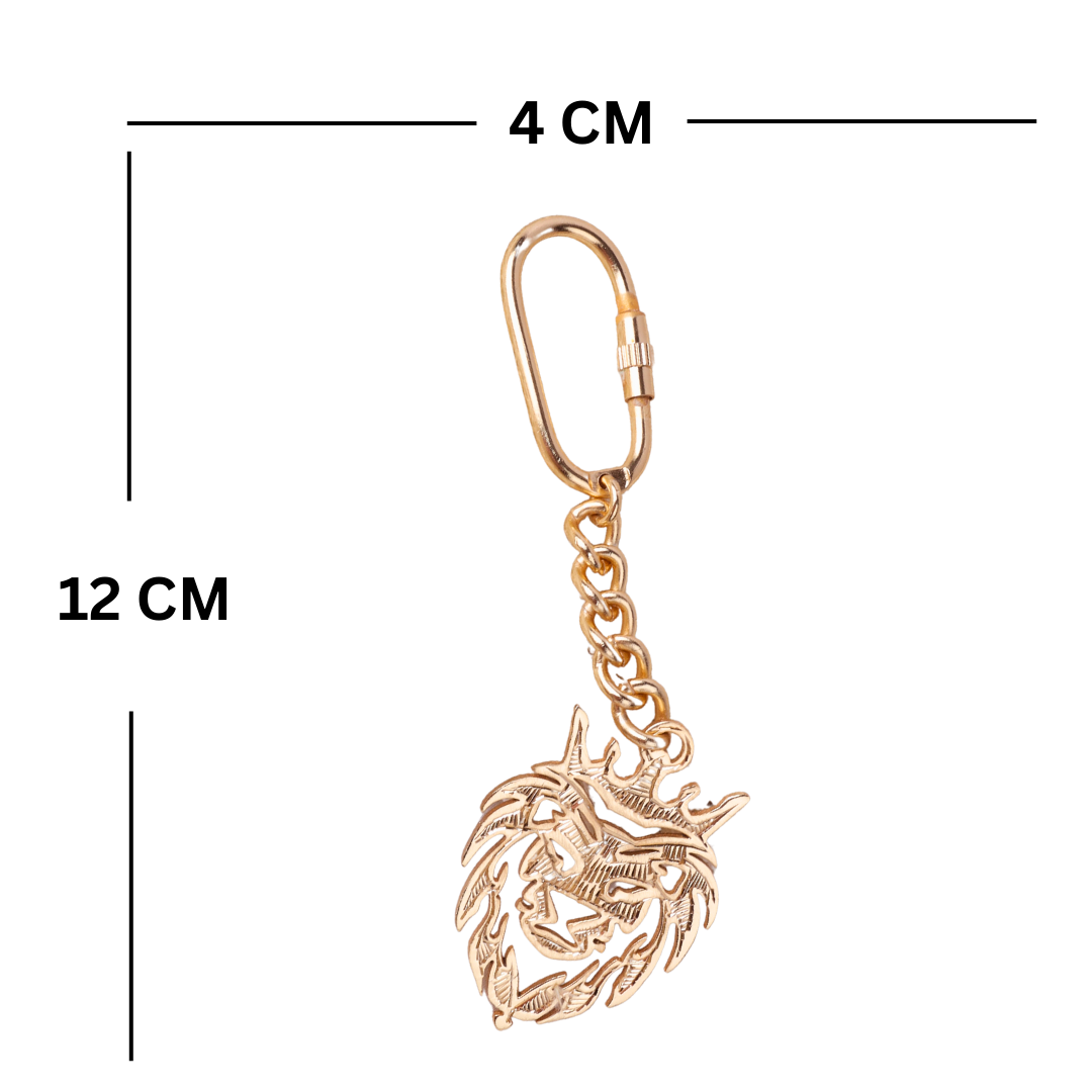 Elita Decorative Gold Lion Keychain with Carabiner Clip, Brass Chain Design With Gold Plated Finish - Image 6