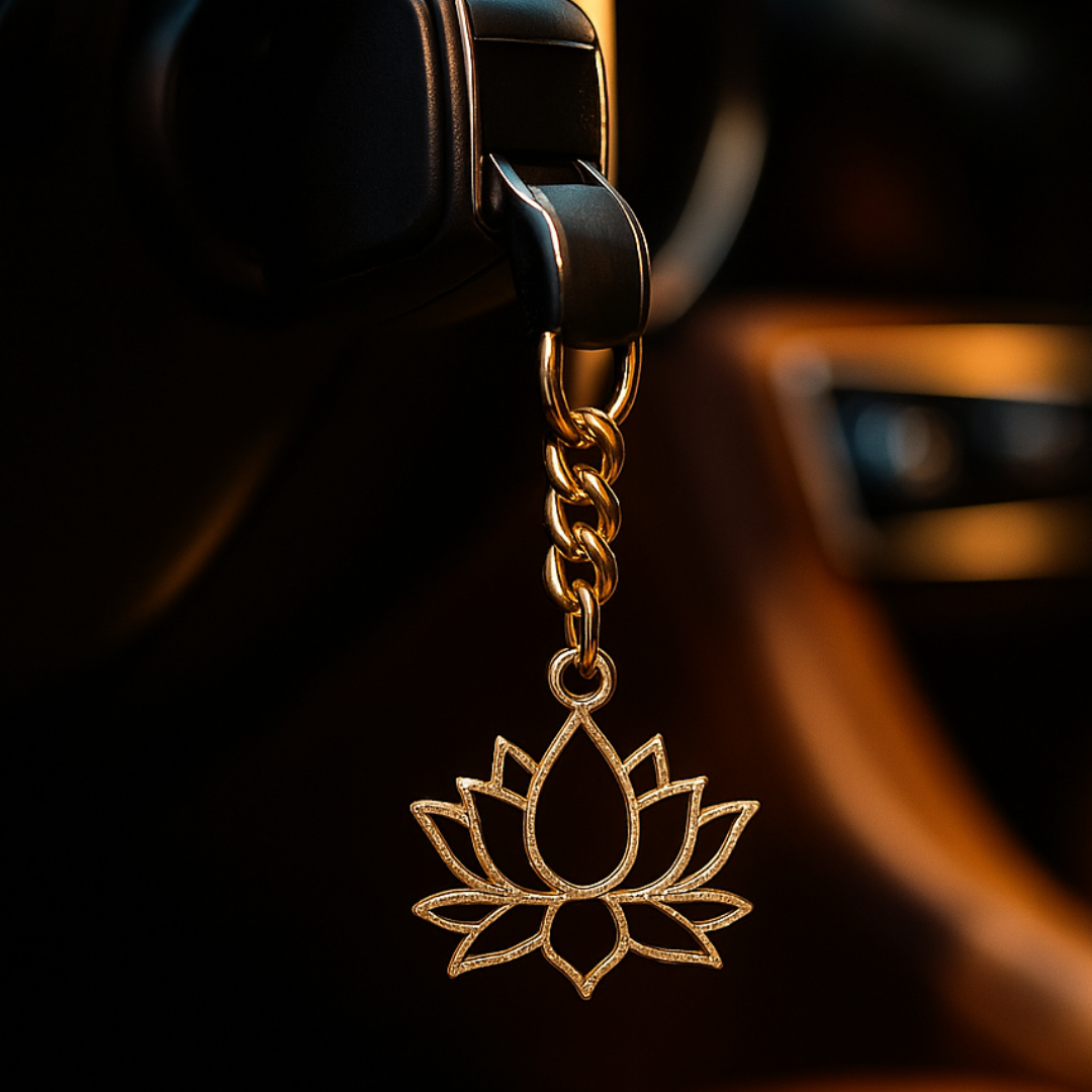 Elita Lotus Flower Keychain with Brass Chain Link, Decorative Brass Charm With Gold Plated Finish - Image 2