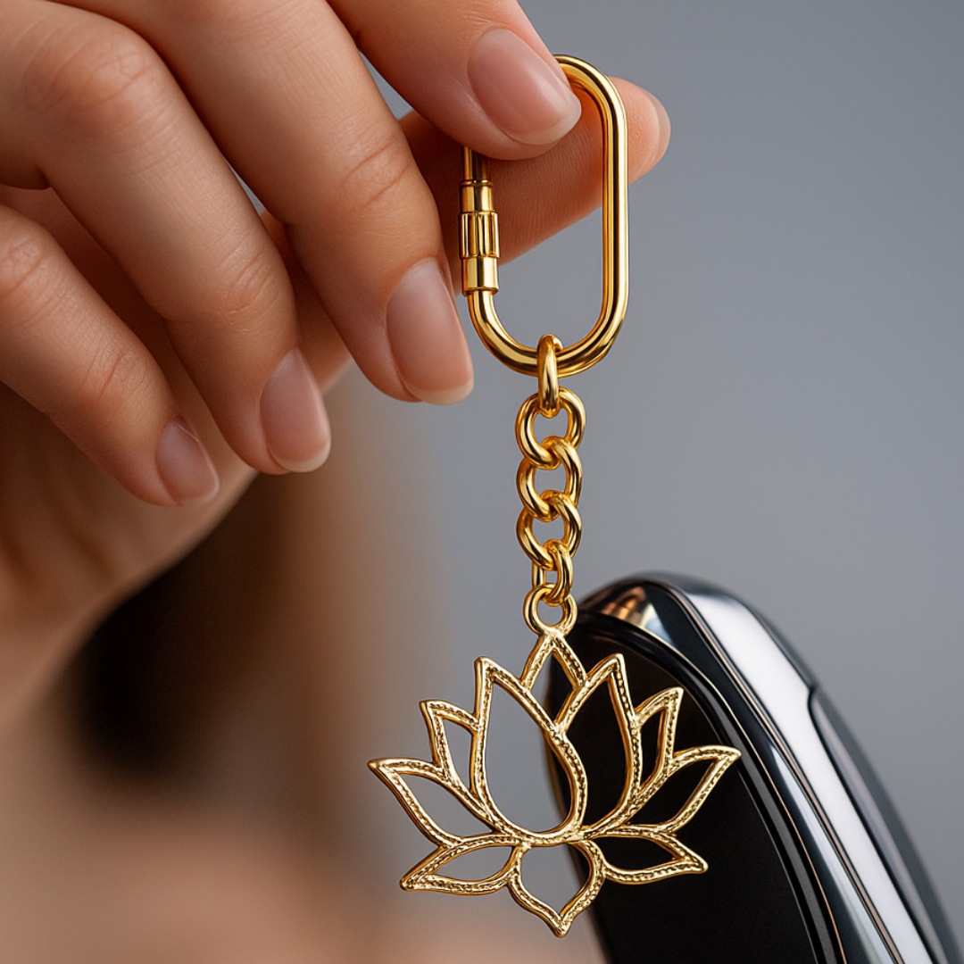Elita Lotus Flower Keychain with Brass Chain Link, Decorative Brass Charm With Gold Plated Finish - Image 4