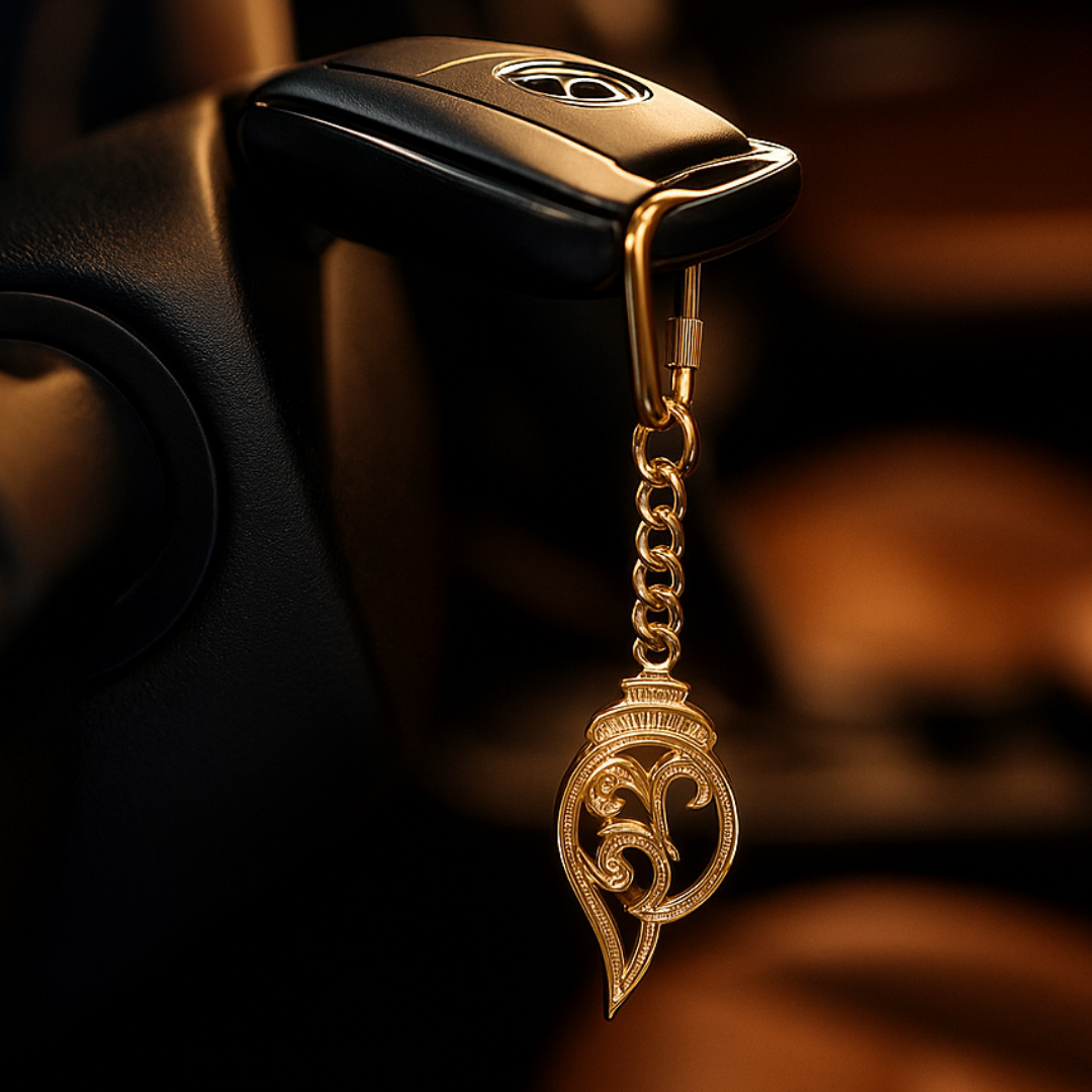 Elita Decorative Om Shank Keychain with Gold Plated Finish, Carabiner Clip and Chain Link Design Brass - Image 2