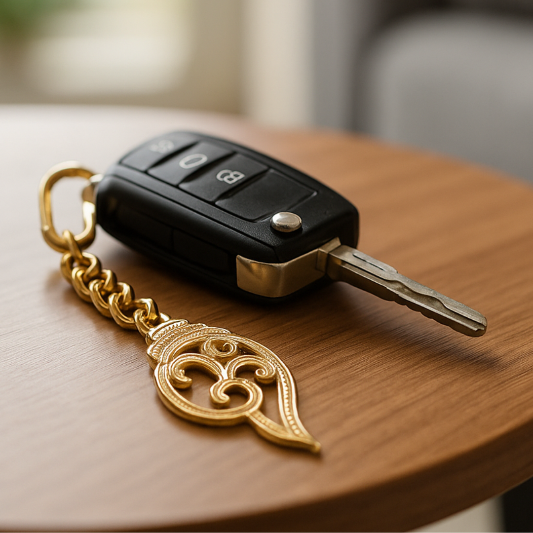 Elita Decorative Om Shank Keychain with Gold Plated Finish, Carabiner Clip and Chain Link Design Brass - Image 3