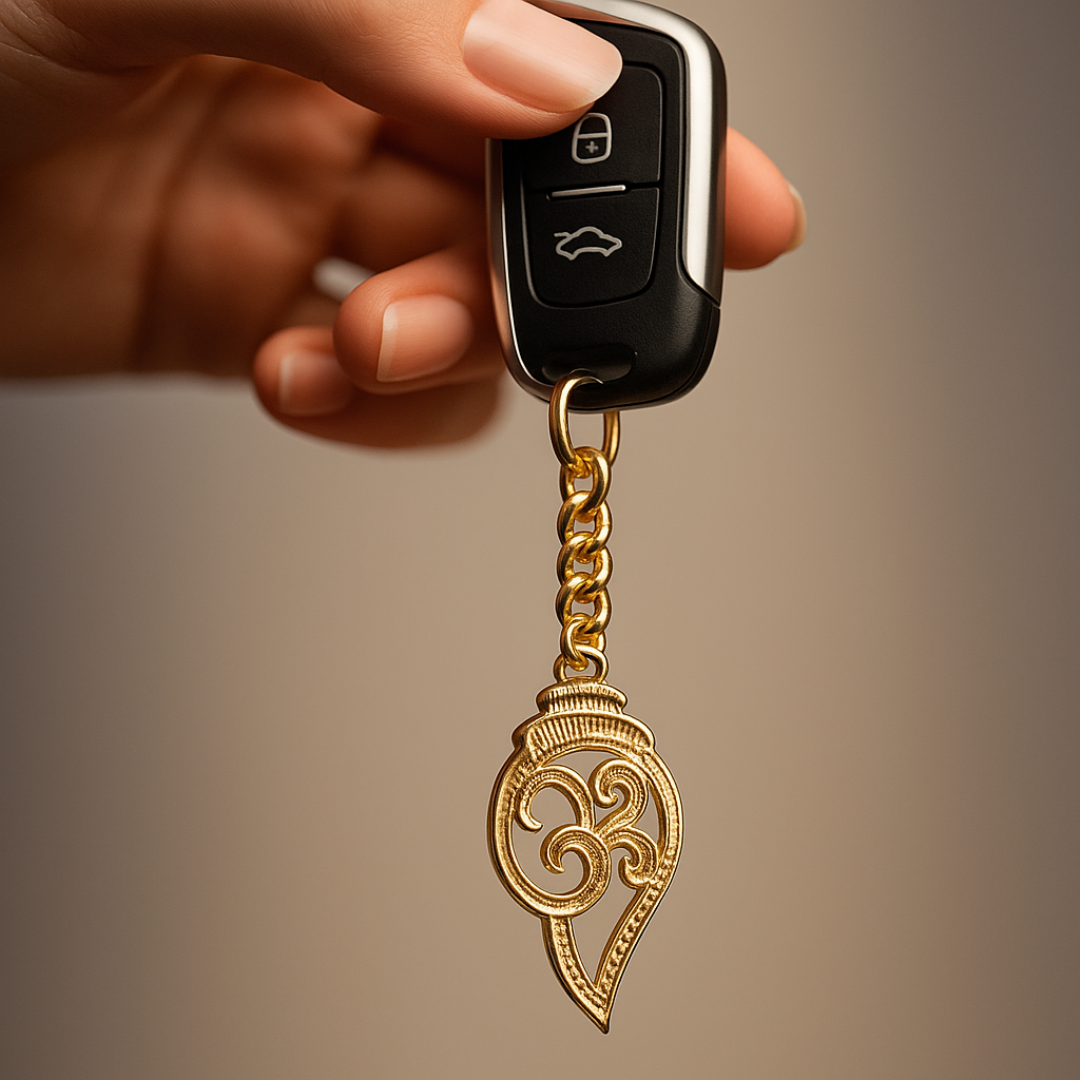 Elita Decorative Om Shank Keychain with Gold Plated Finish, Carabiner Clip and Chain Link Design Brass - Image 4