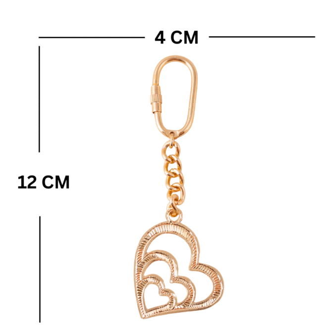 Elita Triple Heart Pendant Keychain, Gold Plated Finish Chain Link, Decorative Brass - Image 5