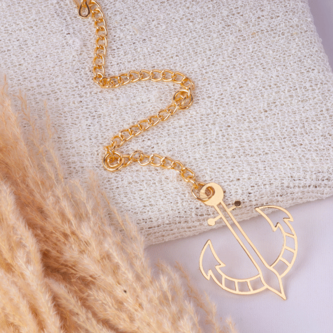 Elita Gold Plated Finish Brass Anchor Car Hanging with Chain, Nautical Design