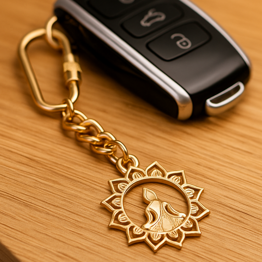 Elita Decorative Gold-Toned Lotus Flower Buddha Keychain, Carabiner Clip With Gold Plated Finish - Image 3