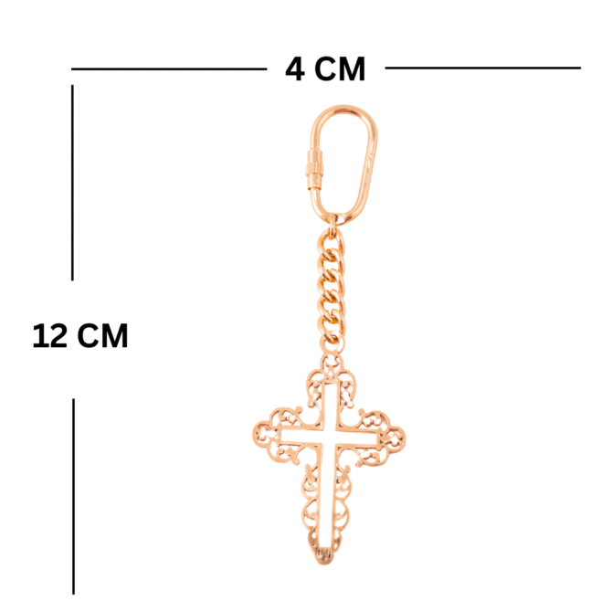 Elita Decorative Cross Keychain with Chain Link, Gold-Tone Brass, Ornate Design With Gold Plated Finish - Image 4