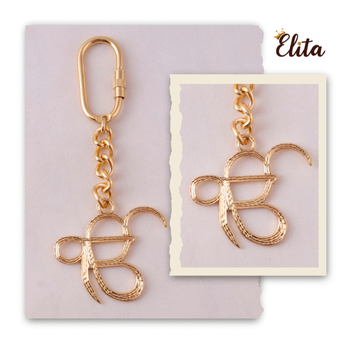 Decorative Gold-Plated Finish Ek Onkar Charm Keychain with Chain Link Design Brass - Image 4