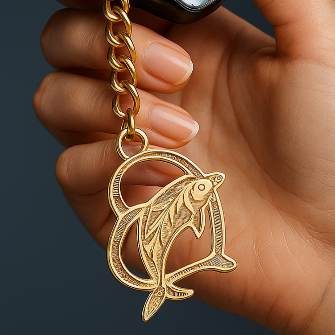 Elita Decorative Dolphin Keychain with Gold Chain, Brass Carabiner Clip, Golden With Gold Plated Finish