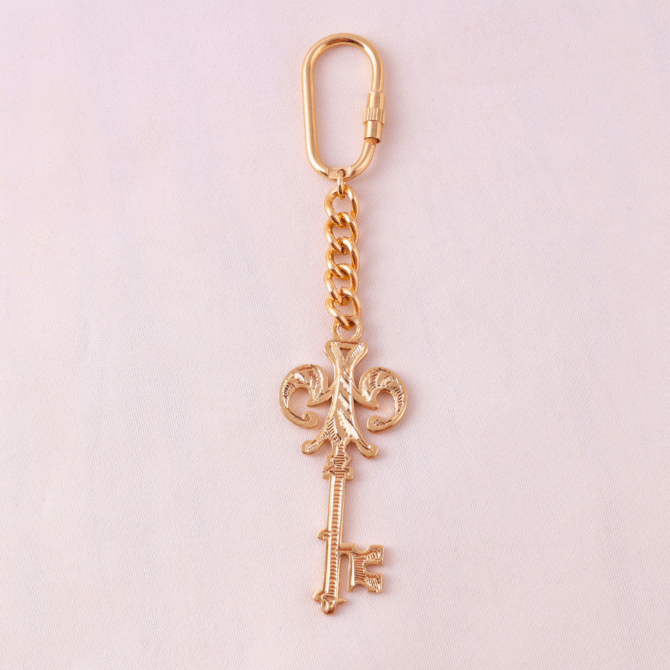 Elita Decorative Gold Key Keychain, Unique Design, Brass Chain With Gold Plated Finish - Image 3
