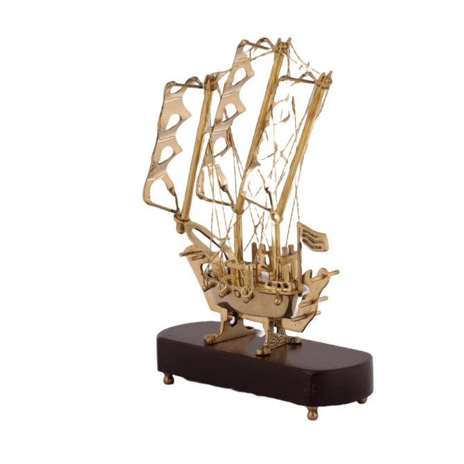 Decorative Sailing Ship Model with Stand, Gold Finish, 3-Mast Design - Image 3
