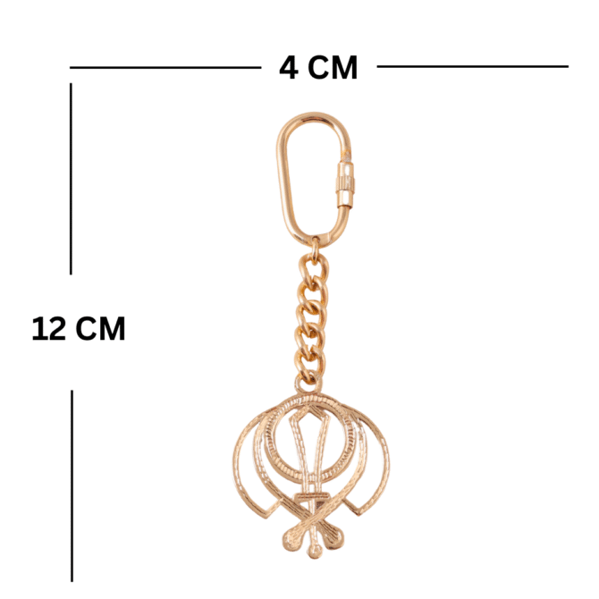 Elita Sikh Khanda Religious Symbol Gold-Plated Finish Keychain, Brass Chain Design with Carabiner Clip - Image 5