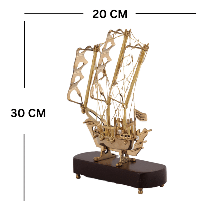 Decorative Sailing Ship Model with Stand, Gold Finish, 3-Mast Design - Image 4