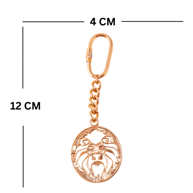 Elita Gold-Plated Finish Double Lion Design Keychain, Round Medallion Pendant with Chain Link, Brass - Image 4