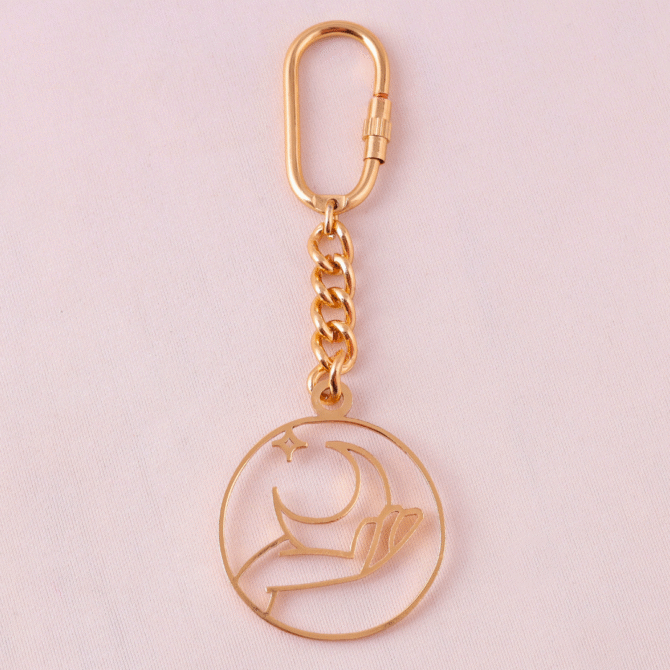 Elita Gold Moon and Star Keychain with Carabiner Clip, Decorative Chain Link Charm Brass with Gold-Plated Finish